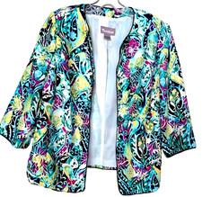 Women Spring Colorful Open Blazer Multicolored Black Piping Lined Size 10