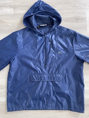 Vintage Izod Lacoste Blue Hooded Windbreaker Jacket 1/4 Zip L Logo Embroidered