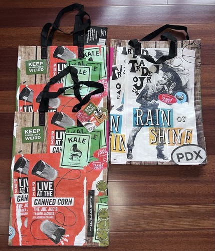 3 NUOVE borse riutilizzabili Oregon Portland PDX Trader Joe’s borsa spesa spesa - Foto 2 di 4