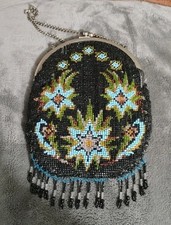 Antique beaded purse Art Nouveau Silver Frame Intricate Design Fringed