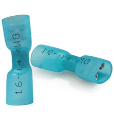 100 Pcs Heat Shrink Female Spade Connectors, Blue 16-14 AWG Quick Disconnect Wi