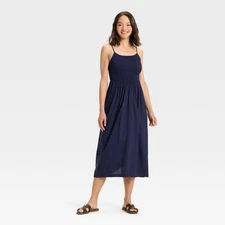 Women's Smocked V-Waist Midi Dress - A New Day