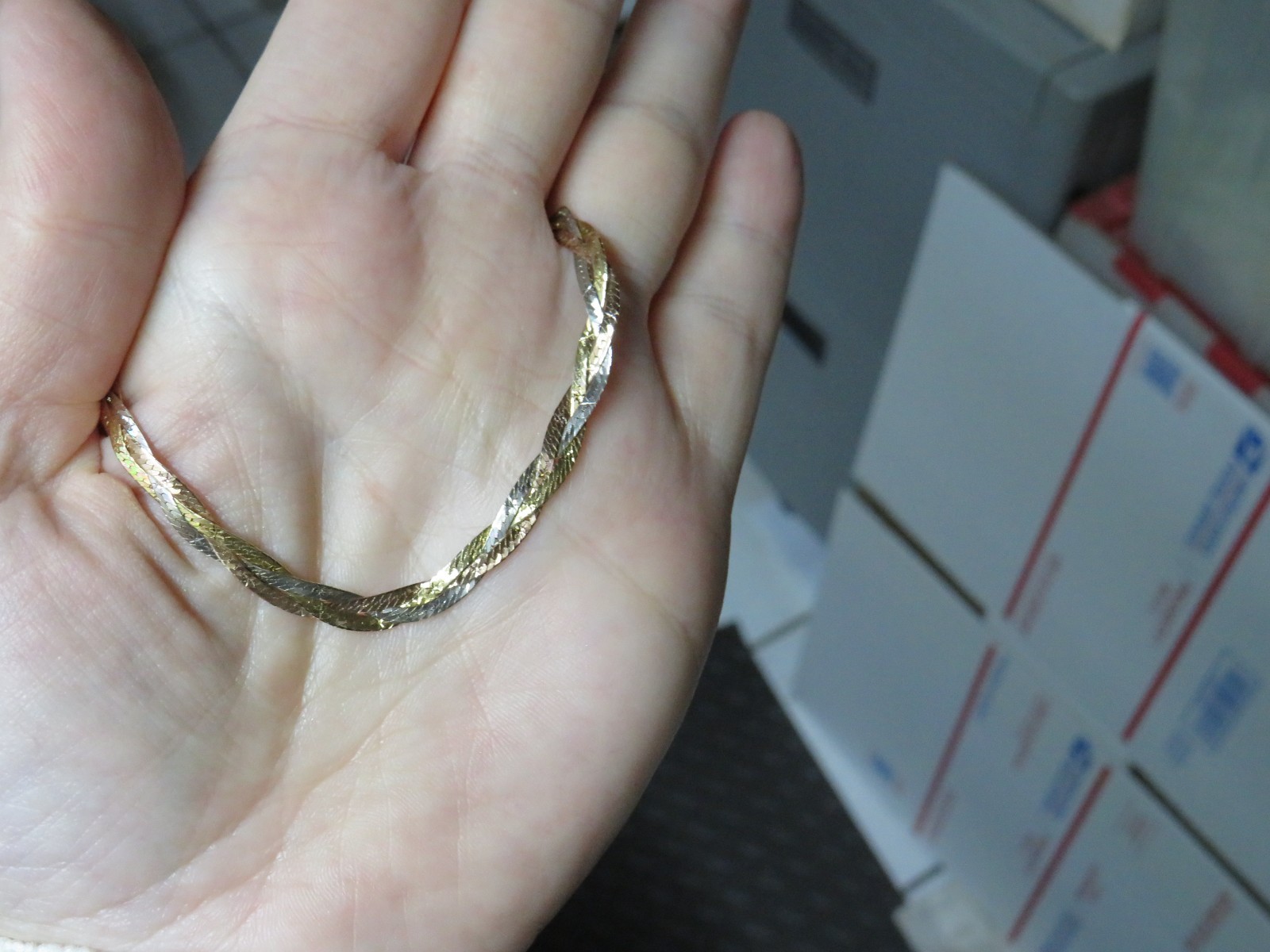 14K GOLD Braided Herringbone CHAIN NECKLACE 16-3/… - image 7