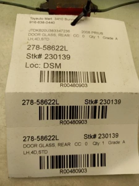 04 05 06 07 08 09 TOYOTA PRIUS CONDUCTOR PUERTA TRASERA IZQUIERDA CRISTAL 68104-47041 Foto 3 de 4