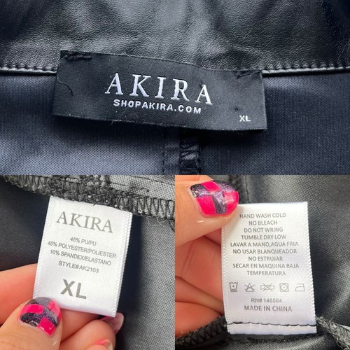 Akira Womens XL Black Faux Leather Silver Full Zip Crop Biker Moto Jacket AK2103 - Picture 3 of 17