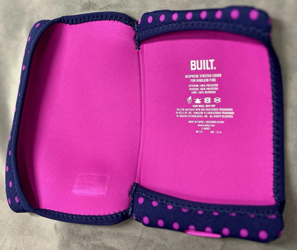 BUILT Neoprene Stretch Cover for Kindle Fire -Blue & Purple Polka Dots EUC - Image 3 of 4