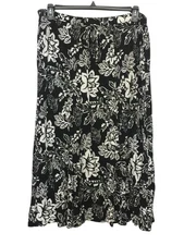 Notations 1X skirt black white floral print stretch elastic waistband pull on