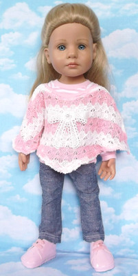 EIN 3-TEILIGES ROSA GESTREIFTES PONCHO SET FÜR 36 cm GOTZ LITTLE KIDZ PUPPEN