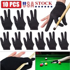 10PCS 3 Fingers Billiard Cue Pool Gloves Snooker Left Hand Nylon Accessories USA