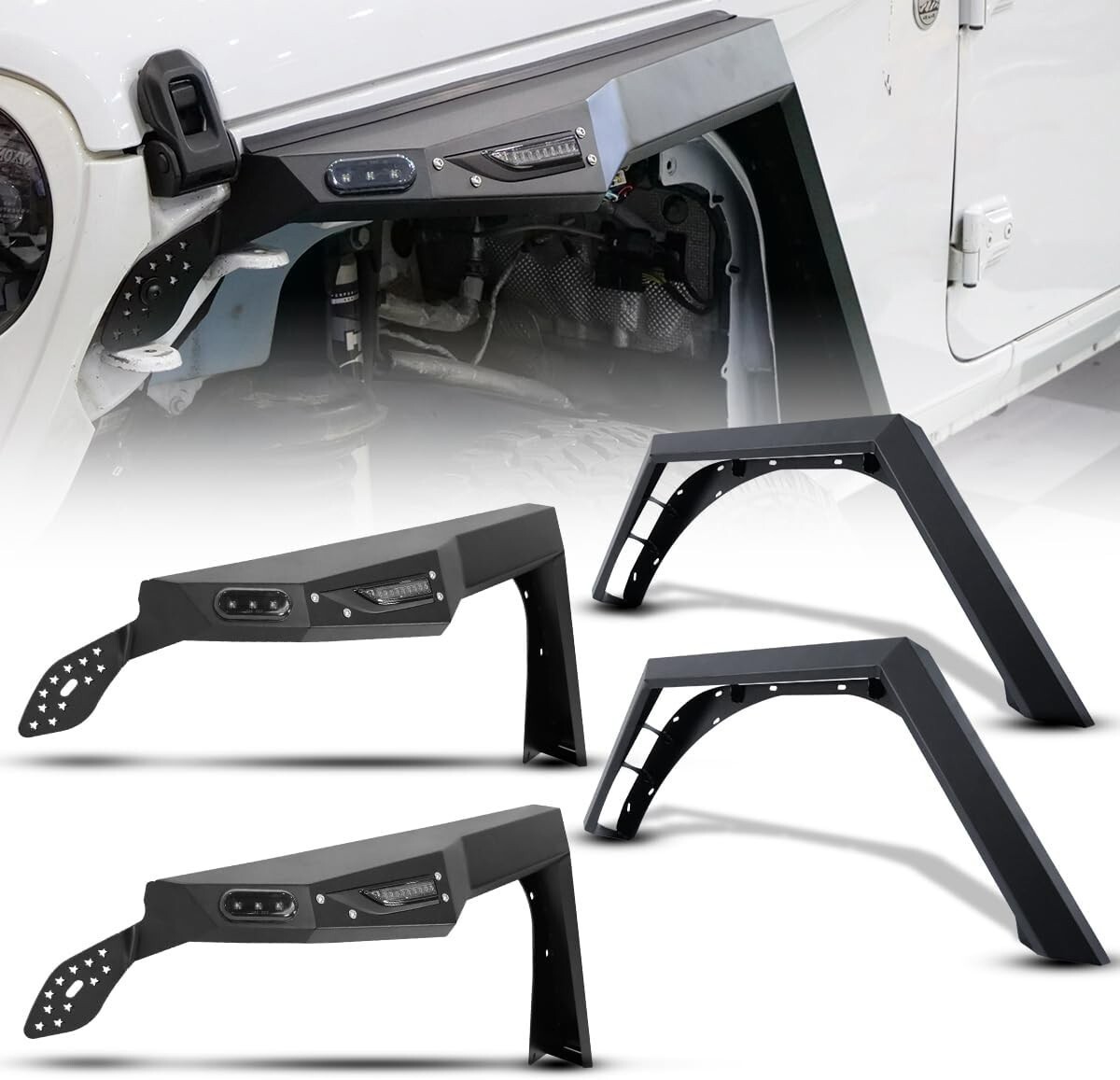 4PCS Steel Front&Rear Fender Flares For 2018-2024 2025 Jeep Wrangler JL Offroad