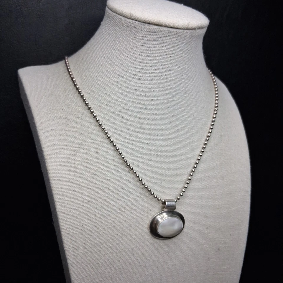 PLATA ESTERLINA 925 Bola Cadena Collar MadrePerla Colgante MÉXICO. 16.265 Foto 2 de 4