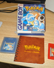 Pokemon Blue–GameBoy Cartridge with BOX & Trainer's Guide Bonus RED Saves work.