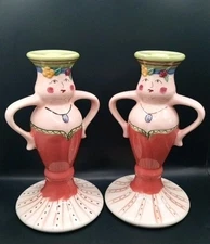 2 Pfaltzgraff Secrets of Pistoulet Lady Candle Stick Holders 9” Thanksgiving Dec