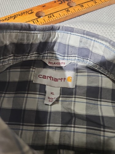 Camisa Carhartt Para Hombres XL Azul Gris A Cuadros Calce Relajado Abotonada Exterior Informal - Imagen 8 de 13