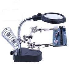 Helping Hands Soldering Station 3.5X 12X LED Magnifier Metal Alligator Clips