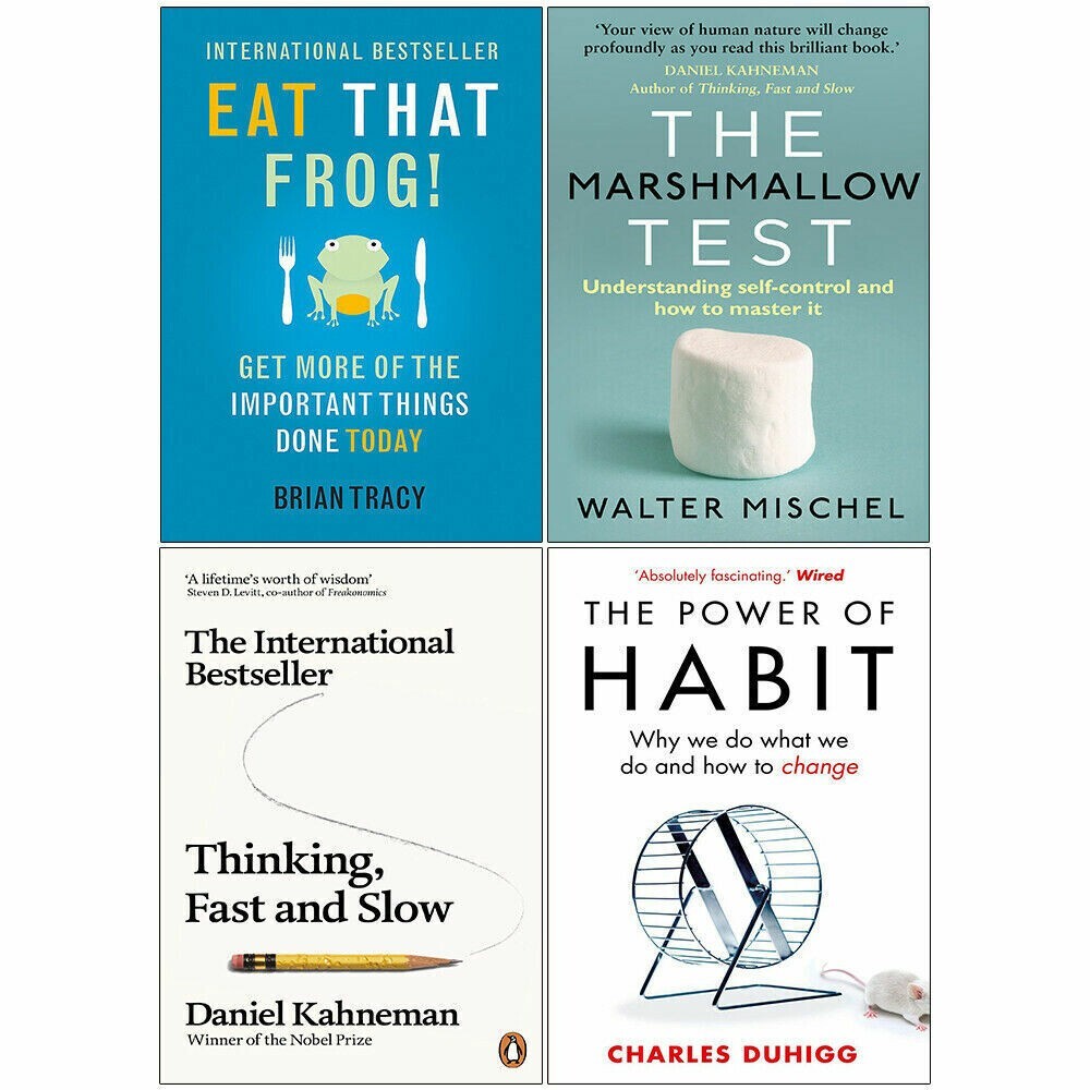 Eat that frog!, Thinking fast and slow, Power of habit, Marshmallow test 4 books