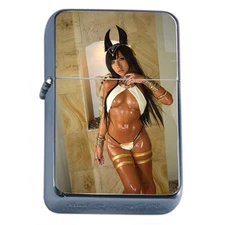 Egyptian Pin Up Girls D6 Flip Top Oil Lighter Wind Resistant Flame Fantasy