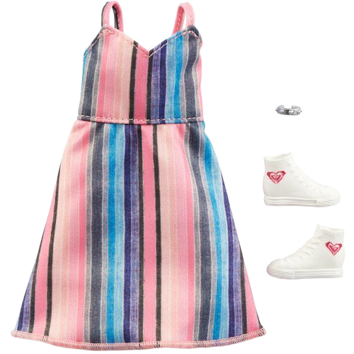 Neu Barbie ROXY Puppe Streifen Kleid weiß High Top Sneaker Armband Outfit Set - Bild 1 von 2