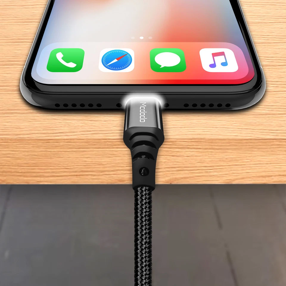 Mcdodo LED STRONG Nylon Braided Cable Sync Charge USB Data Cord iPhone X/8/7/6/5 - Image 3 of 4