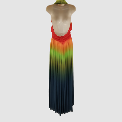 $5850 Elie Saab Women Blue Green Silk Chiffon Open-Back Sleeveless Dress  Size 36 | eBay