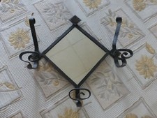 Ancien VESTIAIRE 3 PATERES  en FER FORGE avec MIROIR Porte-Manteaux