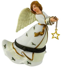 Xmas Angel Porcelain Trinket Box w/ metal Star Charm  PHB Midwest Cannon *NO BOX