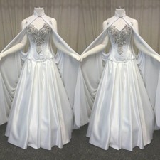 Vintage Celtic Wedding Dresses with Cape Satin Halter Neck Beaded Bridal Gowns