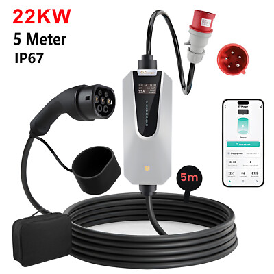 22KW 32A 5M Tragbarer EV-Ladegerät Schnellladung WIFI APP Steuerung Einstellbar