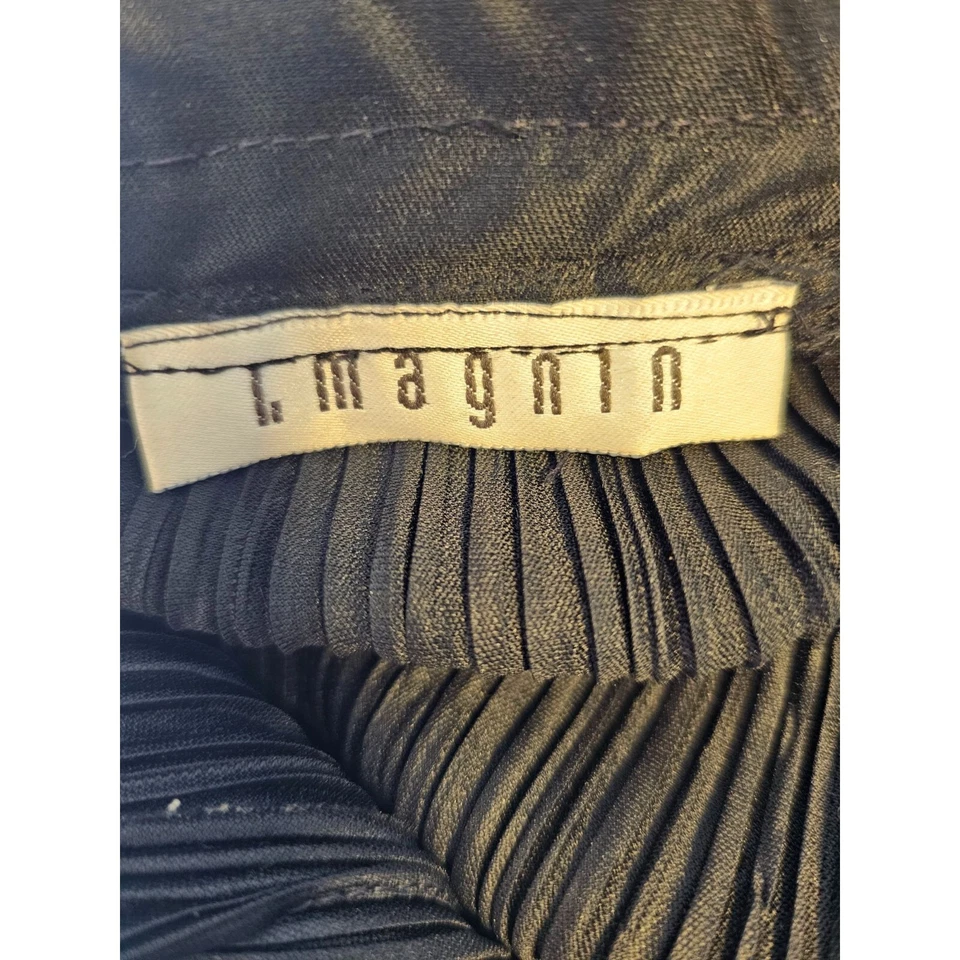 I Magnin черная полоса гофрированная акордийская складчатая юбка размер 8-12 шелковая смесь 80-е 90-е - Изображение 4 из 4