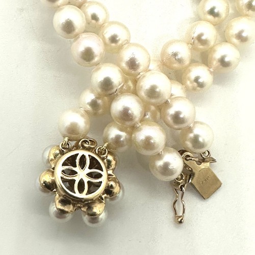 Double Strand 6.5 mm Akoya Pearl 14k Yellow Gold Blue Sapphire Bracelet 7.25" - Picture 11 of 14