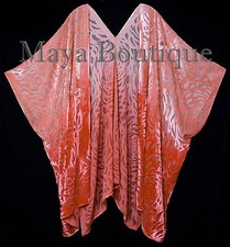 Orange Ombre Camellia Burnout Velvet Caftan Kimono Jacket Hand Dye Maya Clothing