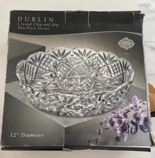 Godinger Dublin Crystal 12" Chip and Dip Two Piece Server NEW In Box