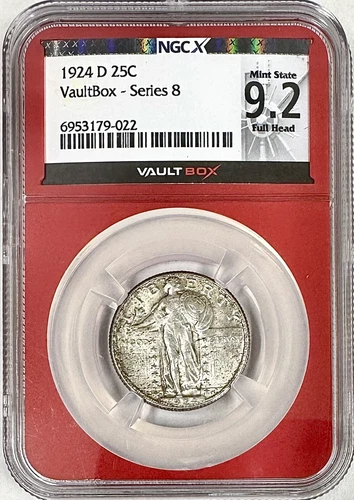 1924 D STANDING LIBERTY QUARTER NGC MS62 FULL HEAD VAULTBOX SERIES 8
