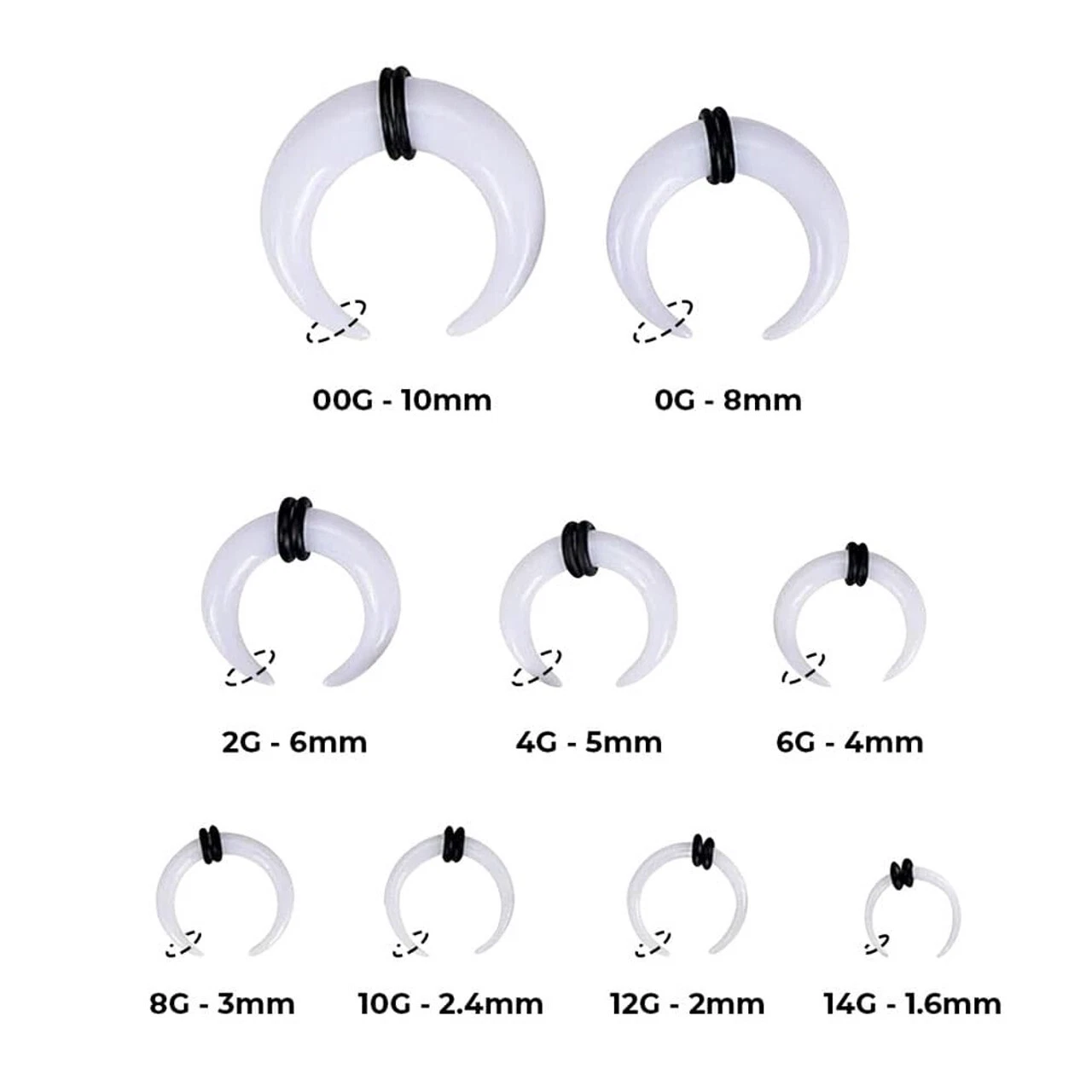 2PCS Acrylic C Shaped Buffalo Horn Horseshoes Septum Pincher White Tapers Bull