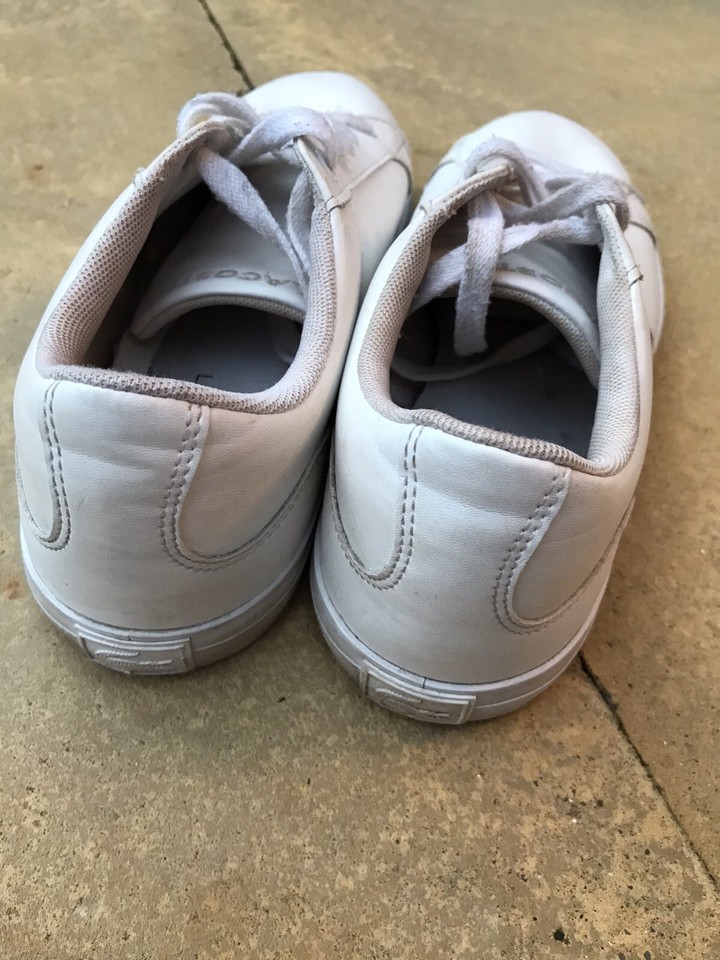 Womens Lacoste White Leather Lace up Casual Trainers Pumps Size UK 3