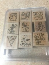 Stampin Up-GIRLFRIEND ACCESSORIES -Wood Mounted Rubber Stamp Set of 9