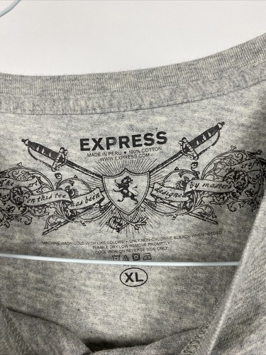 Express 1980 Men's XL Gray & Yellow Liberty Crest Crown Graphic Tee T-Shirt - Picture 2 of 3