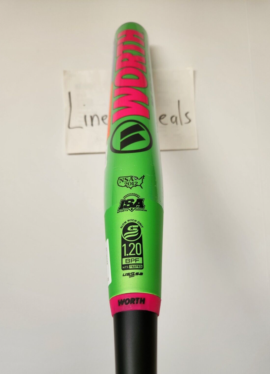 Batte Softball Slowpitch Worth Legit Watermelon XL, 26.5 Oz, 34 Pouces, USSSA, Occasion