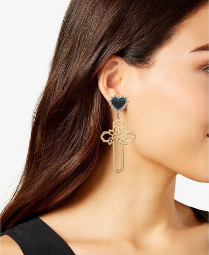 Thalia Sodi Gold-Tone Rose-Cross and Heart Stud Drop Earrings - Picture 2 of 3