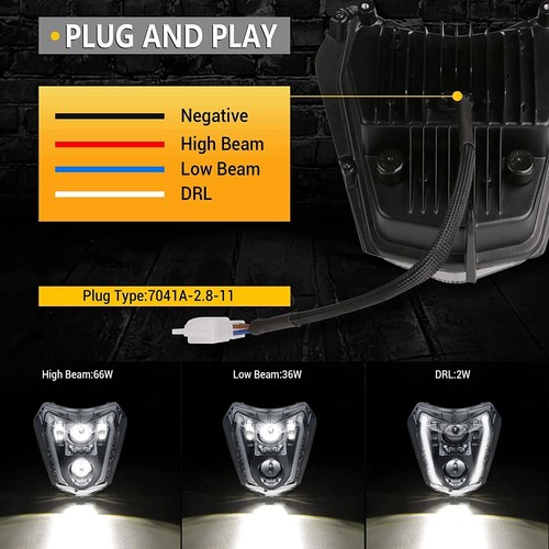 Dirt Bike LED Headlight DRL For 2017-21 KTM EXC XCW 250 350 450 500 SMC-R 690 - Picture 6 of 8