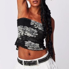 **OFFER** Free People Poppy Tube Top, Black Combo, Removable Straps - LARGE
