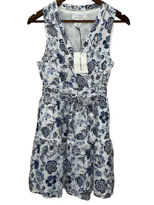 Lucky Brand Floral Wrap Dress White & Blue Sleeveless Size 4 NWT CC221 |  eBay