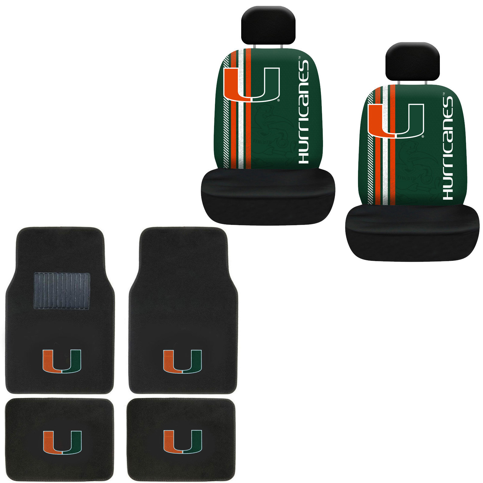 New NCAA Miami Hurricanes Car Truck Front Rear Floor Mats & Seat Covers