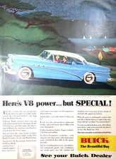 PRINT AD 1954 Buick V8 Powered Special White Wall Tires Blue Old Car 10.5x13