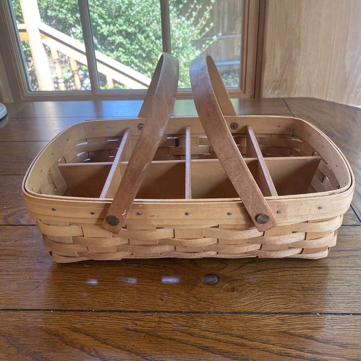 Longaberger Basket ライナー＆栞付・アンティーク シャビー Longaberger Gathering Basket with Wood Divider 1995 3 Pieces