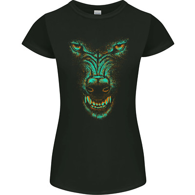 Scary Wolf Gesicht Werwolf Horror Halloween Damen Petite Schnitt Maglietta