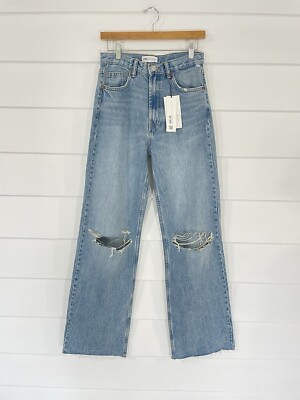 NEW ZARA WOMAN TRF HIGH RISE WIDE LEG RIPPED JEANS BLUE WAIST 26