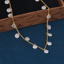 Multi Moonstone Beaded Charm Necklace In Yellow Gold Anniversary Gift For Wife