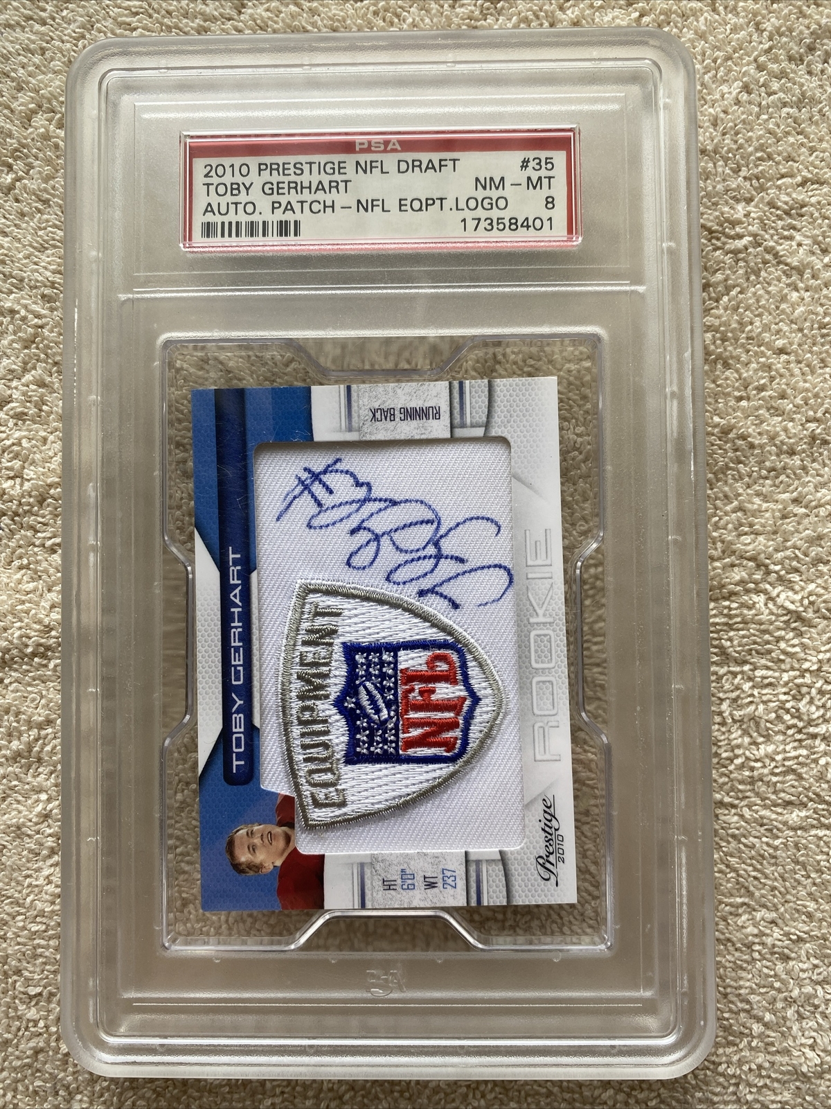 Toby Gerhart Panini Prestige NFL Draft Autograph Patch NFL Equipment Logo #35 Base