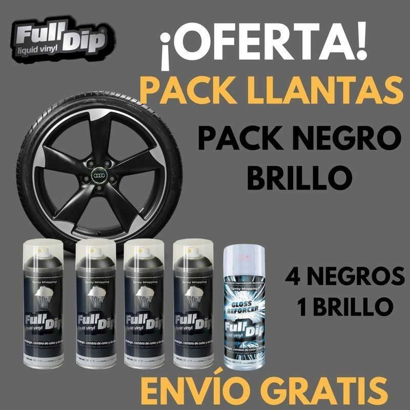 Vinilo Liquido Full Dip Pack para llantas Negro BRILLO ENVÍO